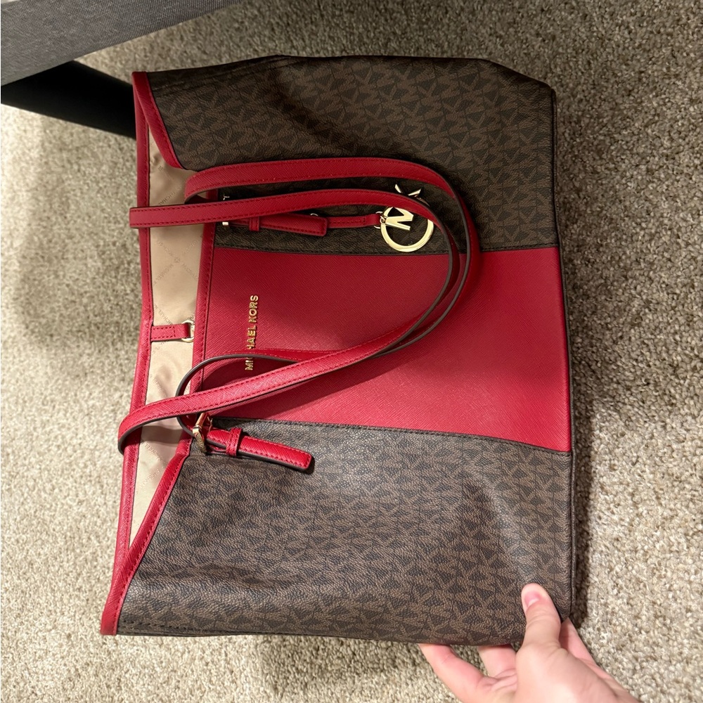 Michael Kors Red and Brown Signature Tote